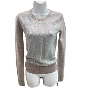 Ted Baker Women Wool Sweater Sequin Silk Overlay Size XS Gray